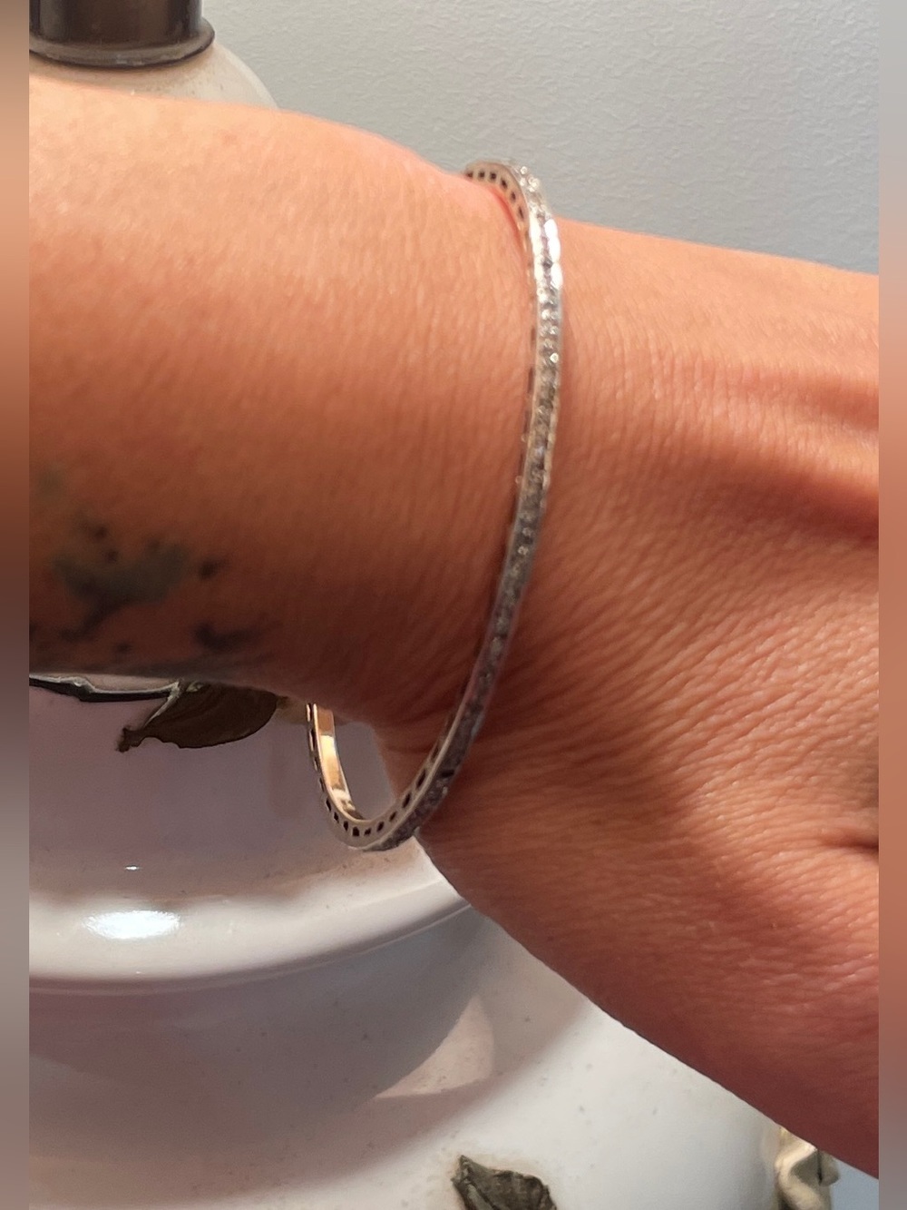 Vintage White Gold Natural Diamond Bangle - Picture 7 of 16